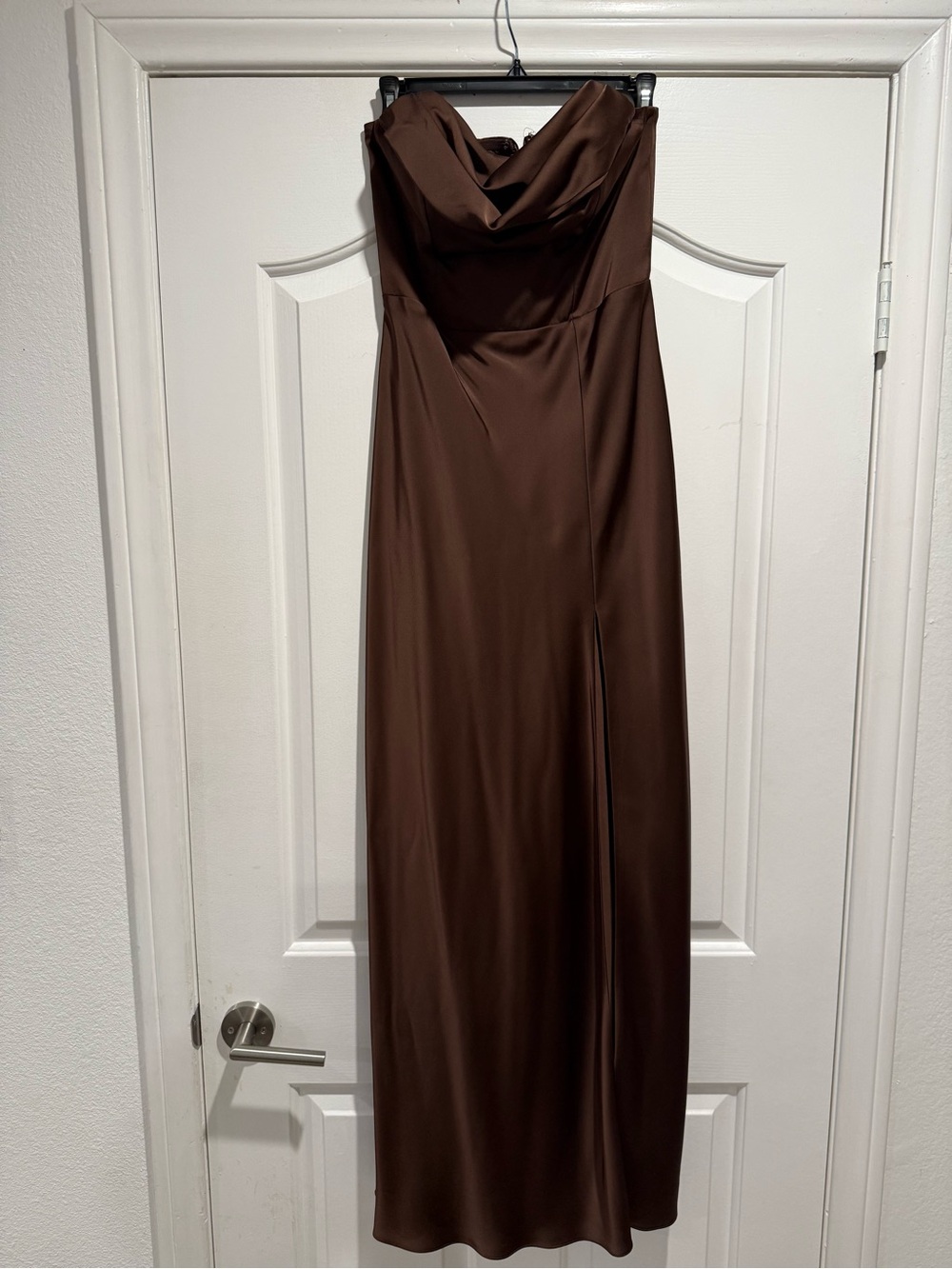 Birdy Grey Brown Strapless Satin Bridesmaid Maxi Dress Size Small